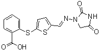 CAS # 126384-99-4, 2-[[5-[[(2,4-Dioxo-1-imidazolidinyl)imino]methyl]-2-thienyl]thio]benzoic acid