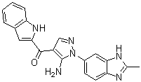 structure of CAS# 1265229-25-1, [5-Amino-1-(2-methyl-1H-benzimidazol-6-yl)-1H-pyrazol-4-yl]-1H-indol-2-ylmethanone