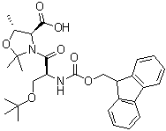 structure of CAS# 1266350-99-5, (4S,5R)-3-[(2S)-3-(1,1-Dimethylethoxy)-2-[[(9H-fluoren-9-ylmethoxy)carbonyl]amino]-1-oxopropyl]-2,2,5-trimethyl-4-oxazolidinecarboxylic acid