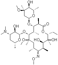 CAS 登录号：127182-44-9, (9E)-6-O-甲基红霉素 9-(O-甲基肟)