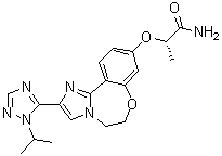 structure of CAS# 1282514-88-8, (2S)-2-[[5,6-二氢-2-[1-(1-甲基乙基)-1H-1,2,4-三唑-5-基]咪唑并[1,2-d][1,4]苯并氧氮杂卓-9-基]氧基]丙酰胺