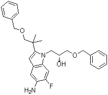 structure of CAS# 1294504-67-8, (alphaR)-5-Amino-2-[1,1-dimethyl-2-(phenylmethoxy)ethyl]-6-fluoro-alpha-[(phenylmethoxy)methyl]-1H-indole-1-ethanol