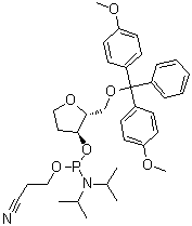 structure of CAS# 129821-76-7, 1,4-Anhydro-5-O-[bis(4-methoxyphenyl)phenylmethyl]-2-deoxy-D-erythro-pentitol 2-cyanoethyl bis(1-methylethyl)phosphoramidite