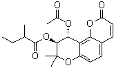 CAS # 130464-55-0, Peucedanocoumarin I, 2-Methylbutanoic acid (9S,10R)-10-(acetyloxy)-9,10-dihydro-8,8-dimethyl-2-oxo-2H,8H-benzo[1,2-b:3,4-b']dipyran-9-yl ester