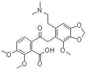 CAS # 131-28-2, Narceine, 6-[2-[6-[2-(Dimethylamino)ethyl]-4-methoxy-1,3-benzodioxol-5-yl]acetyl]-2,3-dimethoxybenzoic acid, NIH 10760, Narcein