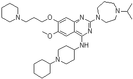 structure of CAS# 1320288-17-2, N-(1-Cyclohexyl-4-piperidinyl)-2-[hexahydro-4-(1-methylethyl)-1H-1,4-diazepin-1-yl]-6-methoxy-7-[3-(1-piperidinyl)propoxy]-4-quinazolinamine
