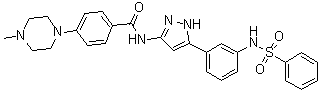 structure of CAS# 1327167-19-0, N-[5-[3-[(苯磺酰基)氨基]苯基]-1H-吡唑-3-基]-4-(4-甲基哌嗪基)苯甲酰胺