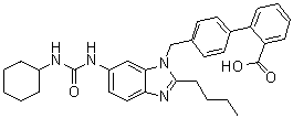 structure of CAS# 133085-33-3, 4'-[[2-丁基-6-[[(环己基氨基)羰基]氨基]-1H-苯并咪唑-1-基]甲基][1,1'-联苯]-2-羧酸