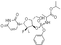 structure of CAS# 1337482-15-1, N-[[P(S),2'R]-2'-脱氧-2'-氟-2'-甲基-P-苯基-3'-尿苷酰基]-L-丙氨酸异丙酯