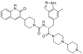 CAS # 1337918-83-8, Zavegepant, N-[(2R)-3-(7-methyl-1H-indazol-5-yl)-1-[4-(1-methylpiperidin-4-yl)piperazin-1-yl]-1-oxopropan-2-yl]-4-(2-oxo-1H-quinolin-3-yl)piperidine-1-carboxamide