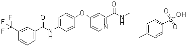 CAS # 1338443-27-8, N-Methyl-4-[4-[[3-(trifluoromethyl)benzoyl]amino]phenoxy]-2-pyridinecarboxamide 4-methylbenzenesulfonate