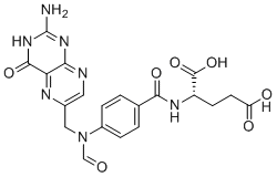 CAS # 134-05-4, 10-Formylfolic acid, (2S)-2-[[4-[(2-amino-4-oxo-3H-pteridin-6-yl)methyl-formylamino]benzoyl]amino]pentanedioic acid