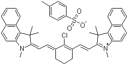 structure of CAS# 134127-48-3, 2-[2-[2-氯-3-[2-(1,3-二氢-1,1,3-三甲基-2H-苯并[e]吲哚-2-亚基)亚乙基]-1-环己烯-1-基]乙烯基]-1,1,3-三甲基-1H-苯并[e]吲哚鎓 4-甲基苯磺酸盐(1:1)