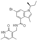 structure of CAS# 1346574-54-6, (S)-6-Bromo-1-(sec-butyl)-N-[(4,6-dimethyl-2-oxo-1,2-dihydropyridin-3-yl)methyl]-3-methyl-1H-indole-4-carboxamide