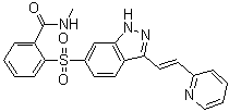 CAS 登录号：1348536-59-3, N-甲基-2-[[3-[(1E)-2-(2-吡啶基)乙烯基]-1H-吲唑-6-基]磺酰基]苯甲酰胺