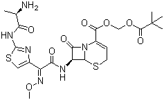 CAS # 135821-54-4, Ceftizoxime alapivoxil, 7-[[(2Z)-[2-[[(2S)-2-Amino-1-oxopropyl]amino]-4-thiazolyl](methoxyimino)acetyl]amino]-8-oxo-5-thia-1-azabicyclo[4.2.0]oct-2-ene-2-carboxylic acid (2,2-dimethyl-1-oxopropoxy)methyl ester