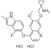 CAS # 1360460-82-7, 1-[[[4-[(4-Fluoro-2-methyl-1H-indol-5-yl)oxy]-6-methoxy-7-quinolinyl]oxy]methyl]-cyclopropanamine hydrochloride (1:2)