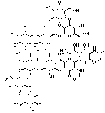 CAS # 1361121-69-8, O-alpha-D-Mannopyranosyl-(1→2)-O-alpha-D-mannopyranosyl-(1→2)-O-alpha-D-mannopyranosyl-(1→3)-O-[O-alpha-D-mannopyranosyl-(1→2)-O-alpha-D-mannopyranosyl-(1→6)-O-[alpha-D-mannopyranosyl-(1→3)]-alpha-D-mannopyranosyl-(1→6)]-O-beta-D-mannopyranosyl-(1→4)-O-2-(acetylamino)-2-deoxy-beta-D-glucopyranosyl-(1→4)-2-(acetylamino)-2-deoxy-D-glucose labeled with carbon-13