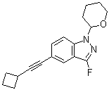 structure of CAS# 1365889-99-1, 5-(环丁基乙炔基)-3-氟-1-(四氢-2H-吡喃-2-基)-1H-吲唑