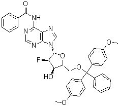 structure of CAS# 136834-21-4, N-苯甲酰基-5'-O-[二(4-甲氧基苯基)苯基甲基]-2'-脱氧-2'-氟腺苷