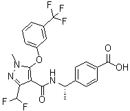 structure of CAS# 1369489-71-3, 4-[(1S)-1-[[[3-(Difluoromethyl)-1-methyl-5-[3-(trifluoromethyl)phenoxy]-1H-pyrazol-4-yl]carbonyl]amino]ethyl]benzoic acid