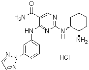 structure of CAS# 1370261-97-4, 2-[[(1R,2S)-2-氨基环己基]氨基]-4-[[3-(2H-1,2,3-三唑-2-基)苯基]氨基]-5-嘧啶甲酰胺盐酸盐