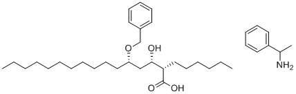 CAS # 137433-01-3, (2S,3S,5R)-2-hexyl-3-hydroxy-5-(phenylmethoxy)-Hexadecanoic acid compd. with (S)-a-methylbenzenemethanamine, Orlistat Intermediate 5