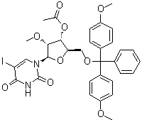 structure of CAS# 1374692-34-8, 5'-O-[二(4-甲氧基苯基)苯基甲基]-5-碘-2'-O-甲基尿苷 3'-乙酸酯