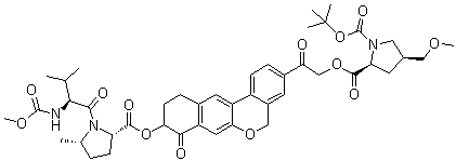 CAS # 1378391-43-5, 1-tert-Butyl 2-[2-[9-[[[(2S,5S)-1-[(S)-2-(methoxycarbonylamino)-3-methylbutanoyl]-5-methylpyrrolidin-2-yl]carbonyl]oxy]-8-oxo-8,9,10,11-tetrahydro-5H-dibenzo[c,g]chromen-3-yl]-2-oxoethyl] (2S,4S)-4-(methoxymethyl)pyrrolidine-1,2-dicarboxylate