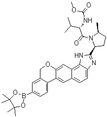 CAS # 1378392-97-2, Methyl [(2S)-3-methyl-1-[(2S,5S)-2-methyl-5-[9-(4,4,5,5-tetramethyl-1,3,2-dioxaborolan-2-yl)-1,11-dihydroisochromeno[4',3':6,7]naphtho[1,2-d]imidazol-2-yl]pyrrolidin-1-yl]-1-oxobutan-2-yl]carbamate