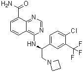 structure of CAS# 1379545-95-5, 4-[[(1S)-2-(1-氮杂环丁基)-1-[4-氯-3-(三氟甲基)苯基]乙基]氨基]-8-喹唑啉甲酰胺