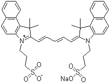 CAS # 138248-55-2, 2-[5-[1,3-Dihydro-1,1-dimethyl-3-(3-sulfopropyl)-2H-benz[e]indol-2-ylidene]-1,3-pentadienyl]-1,1-dimethyl-3-(3-sulfopropyl)-1H-benz[e]indolium inner salt sodium salt