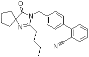 structure of CAS# 138401-24-8, 4'-[(2-Butyl-4-oxo-1,3-diazaspiro[4.4]non-1-en-3-yl)methyl]biphenyl-2-carbonitrile
