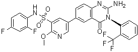 CAS # 1384097-27-1, 5-[(3S)-2-Amino-3,4-dihydro-4-oxo-3-[2-(trifluoromethyl)phenyl]-6-quinazolinyl]-N-(2,4-difluorophenyl)-2-methoxy-3-pyridinesulfonamide