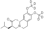CAS # 1392826-25-3, Tetrabenazine-d<sub>6</sub>, rel-(3R,11bR)-1,3,4,6,7,11b-Hexahydro-9,10-di(methoxy-d3)-3-(2-methylpropyl)-2H-benzo[a]quinolizin-2-one, (RR,SS)-1,3,4,6,7,11b-Hexahydro-9,10-di(methoxy-d3)-3-(2-methylpropyl)-2H-benzo[a]quinolizin-2-one, Deutetrabenazine, SD 809