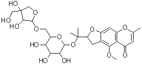 structure of CAS# 139446-82-5, (S)-2-[1-[(6-O-D-Apio-beta-D-furanosyl-beta-D-glucopyranosyl)oxy]-1-methylethyl]-2,3-dihydro-4-methoxy-7-methyl-5H-furo[3,2-g][1]benzopyran-5-one