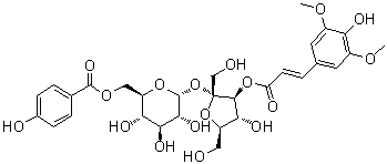 CAS # 139726-36-6, Tenuifoliside B, 3-O-[(2E)-3-(4-Hydroxy-3,5-dimethoxyphenyl)-1-oxo-2-propen-1-yl]-beta-D-fructofuranosyl alpha-D-glucopyranoside 6-(4-hydroxybenzoate)