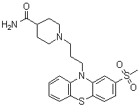 CAS # 14008-44-7, Metopimazine, 2-Methylsulfonyl-10-[3-(4-carbamoylpiperidino)propyl]phenothiazine, EXP 999, RP 9965, Vogalene