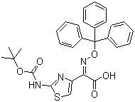 CAS # 140128-20-7, (Z)-2-(2-Boc-aminothiazole-4-yl-)-2-trityloxyiminoacetic acid, (Z)-2-[[(1,1-dimethylethoxy)carbonyl]amino]-alpha-[(triphenylmethoxy)imino]-4-thiazoleacetic acid, BATT