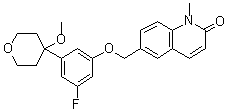 CAS # 140841-32-3, 6-[[3-Fluoro-5-(tetrahydro-4-methoxy-2H-pyran-4-yl)phenoxy]methyl]-1-methyl-2(1H)-quinolinone, ICI-D 2138, ZD 2138