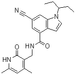 structure of CAS# 1418308-27-6, 6-氰基-N-[(1,2-二氢-4,6-二甲基-2-氧代-3-吡啶基)甲基]-1-(1-乙基丙基)-1H-吲哚-4-甲酰胺