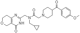 structure of CAS# 1419949-20-4, N-环丙基甲基-2-[4-(4-甲氧基苯甲酰基)哌啶-1-基]-N-[(4-氧代-3,5,7,8-四氢-4H-吡喃并[4,3-d]嘧啶-2-基)甲基]乙酰胺