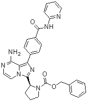 (2S)-2-[8-Amino-1-[4-[(2-pyridinylamino)carbonyl]phenyl]imidazo[1,5-a]pyrazin-3-yl]-1-pyrrolidinecarboxylic acid phenylmethyl ester molecular structure (CAS 1420478-89-2)
