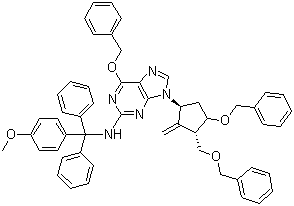 structure of CAS# 142217-80-9, 6-苄氧基-9-((1S,3R,3S)-4-苄氧基-3-苄氧基甲基-2-亚甲基环戊基)-N-((4-甲氧基苯基)二苯基甲基)-9H-嘌呤-2-胺