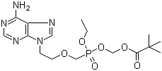 structure of CAS# 142341-04-6, 2,2-Dimethylpropanoic acid [[[[2-(6-amino-9H-purin-9-yl)ethoxy]methyl]ethoxyphosphinyl]oxy]methyl ester