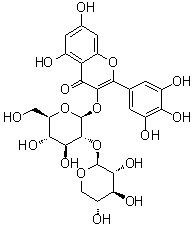 CAS # 142449-93-2, 5,7-Dihydroxy-2-(3,4,5-trihydroxyphenyl)-3-[(2-O-beta-D-xylopyranosyl-beta-D-glucopyranosyl)oxy]-4H-1-benzopyran-4-one