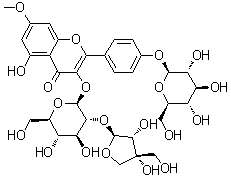 CAS # 142473-99-2, 3-[(2-O-D-apio-beta-D-Furanosyl-D-glucopyranosyl)oxy]-2-[4-(beta-D-glucopyranosyloxy)phenyl]-5-hydroxy-7-methoxy-4H-1-benzopyran-4-one