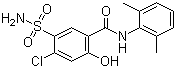CAS 登录号：14293-44-8, 希伯胺, 5-(氨基磺酰基)-4-氯-N-(2,6-二甲基苯基)-2-羟基苯甲酰胺