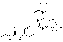structure of CAS# 1429639-50-8, N-[4-[5,7-二氢-7,7-二甲基-4-[(3S)-3-甲基-4-吗啉基]-6,6-二氧代噻吩并[3,4-d]嘧啶-2-基]苯基]-N'-乙基脲