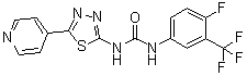 structure of CAS# 1430213-30-1, N-[4-Fluoro-3-(trifluoromethyl)phenyl]-N'-[5-(4-pyridinyl)-1,3,4-thiadiazol-2-yl]urea